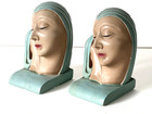 Pair Art Deco  Blue Green Female  Bookends