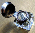 Antique Floral Art Nouveau Sterling Silver Top Cut Crystal Glass Ink Well Awp