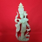 Vintage Chinese Carved Green Jade Statue Of Lady Flower Figurine Statue