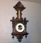Antique Carved Oak Wall Mount Barometer And Thermometer