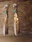 Native American Sterling Silver Turquoise Feather Post Earrings Arviso