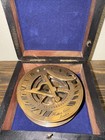 Vintage Hatton Garden London Brass Round Maritime Sundial Compass W wood Box