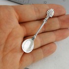 Seashell Handle Salt Spoon - 925 Sterling Silver - Mustard Serving Sea Shell 