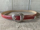 Justin  Women   s Leather Skinny Belt Silver Plated Heart Buckle Vintage 90   s 36   