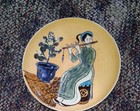 Set Of 2 Ceramic Decorative Plates Hand-painted Asian Musician Scene Round