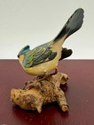 Vintage Wood Carving Hand Painted Eurasian Blue Tit W  Wire Legs  - 3  T X 3  W