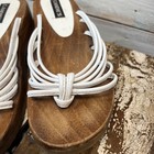 Vintage Candies White Strappy Wood Platform Slide Sandals Y2k Size 10