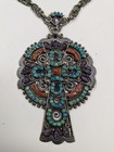 Vtg Matl Matilde Poulat Turquoise Coral Amethyst Sterling Silver Cross Necklace
