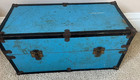 Vtg Large Doll Chest Trunk About 18   X 9  Blue Metal White Handle Well Loved