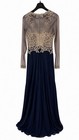 Xscape Petites 12p Navy gold Embellished Long Sleeve Tulle Formal Dress