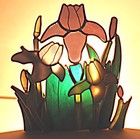 Vintage Stained Glass Table Lamp Night Light Flowers Corded W  Switch