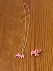 Pink Vintage Baby Elephant Painted Kid s Childs Pin And Necklace