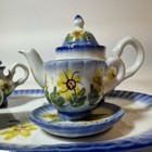 Vintage Miniature Porcelain Tea Set Floral Blue Trim Thailand