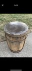 Antique Wood Barrel Leather Topped Stool Seat Bench Rustic Porch Patio Accent