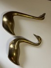 Pair Of Vintage Large Mid Century Modern Hollywood Regency Brass Swans Heavy