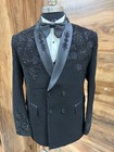 Black Embroidered Tuxedo Suit     3 Piece Men s Wedding Attire With Beaded Blazer