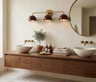 3 Light Bathroom Vanity Light Burgundy Dome Wall Sconce Mid Century Modern Light