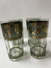 Vtg Mid-century Modern Golden Grapes Green Tumblers Set Of 4 