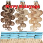 Tape In 100  Real Human Hair Extensions Skin Weft Thick Ombre Weft 18 Curly Wavy