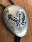 Unmarked Flying American Bald Eagle Bolo Tie Black Cord Silver Tone Ends Large