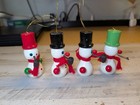 4 Vintage Wooden Winking Snowman Christmas Ornament Lot Pipe Tree Taiwan Read