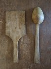 2 Early Antique Wooden Butter Paddle Spoon Patina Primitive Woodenware Americana