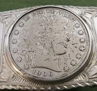 Vtg Old Western Sterling Silver 1906 Barber Half Dollar Usa Coin Belt Buckle