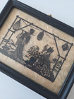 Vintage Asian Paper Cut Silhouette Art Framed Oriental Decorative Picture 19x14c