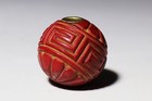 Japanese Antique Tsuishu Lacquer Ojime Chrysanthemum   Key Pattern Meiji Period