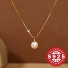 Round Genuine Freshwater Pearl Pendant Necklace 925 Sterling Silver