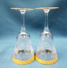 2 Antique Cambridge Etch 704 Etched Liquor Stemmed Glasses Gold Trim