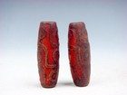 2 Old Tibetan Natural Agate Crafted  9 Eyes  Pattern Dzi Beads  04082104r