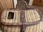 Vintage Wicker Fishing Creel Trout Basket Leather Trim   Strap British Hong Kong