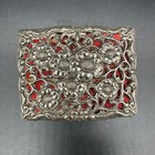 Vintage Floral Trinket Box Jewelry Red Felt Interior Silver Toned Daisy Flowers