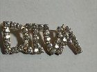 Vtg Diva Rhinestone Spell Out Lapel Pin Brooch Gold Tone Clear Colorless 2 25   x1