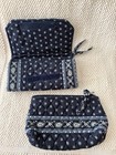 Vera Bradley Trifold Wallet   Cosmetic Pouchset - Seaport Navy  retired 
