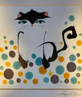 Cat Abstract Modern Watercolor Art On Paper With Matboard Dots Artist Signed