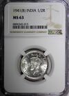 India-british George Vi Silver 1941  b  1 2 Rupee Bombay Ngc Ms63 Km  551  013 