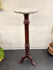 Vintage Mahogany Fern Stand With Marble Top   Tall Plant Pedestal Table 46 5   