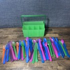 Y2k Plastic Green Caddy Organizer   Kids Reusable Plastic Silverware Colorful 
