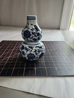 Vintage Chinese Blue   White Porcelain Double Gourd Vase - Kangxi Reign Mark