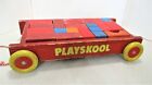 Vintage Red Playskool Wooden Wagon Pull Toy Full Of Original Blocks