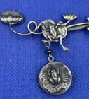Antique Sterling Silver Frog Lilypad Locket Brooch Art Nouveau