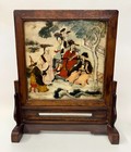 A Chinese Wooden Table Screen With Painted Marble Plaque  19th C 