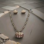 Heavy 74g Vintage Taxco Mexico Sterling Silver Pumpkin Melon Necklace Set 925