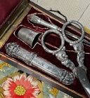 Antique French Napoleon Iii  victorian  Era Sterling Silver Sewing Tools In Box