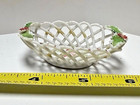 Antique Victorian Doll House Large Scale White  Porcelain Fruit Basket W Leaves