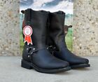 Men s Work Boots Pull On Boot Genuine Leather Soft Toe Biker Style Negro Black