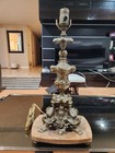 Antique Heavy Midcentury Rococo Style Gilt Metal Candelabra Table Lamp 