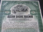 1905 - Ocean Shore Railway - Railroad Bond Certificate - San Francisco Ca 
